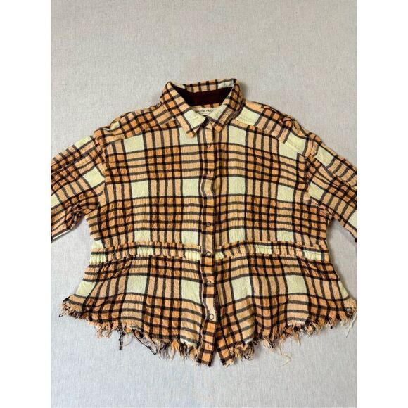 Free People Plaid Long Sleeve Button Down Shirt Sz XS Oversized - Picture 2 of 7